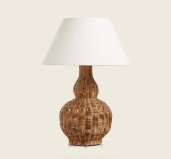 Rattan Table Lamp with Pleated Linen Shade